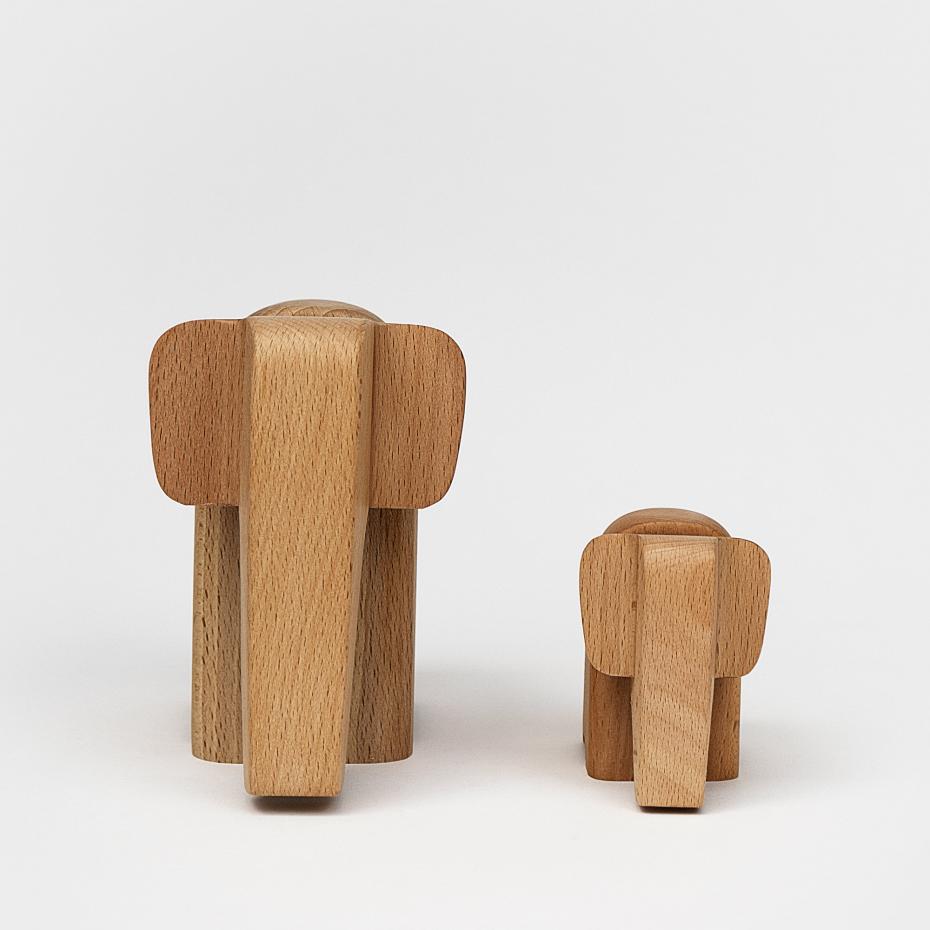 Large and Small Wooden Elephant Staplers Side by Side